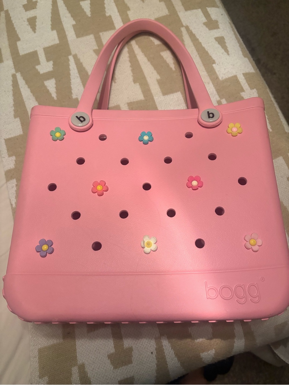 Medium Bogg Pink Floral Charm Tote Bag